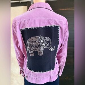 Upcycled Lands End Elephant Pink Corduroy Jacket Size S (6-8)